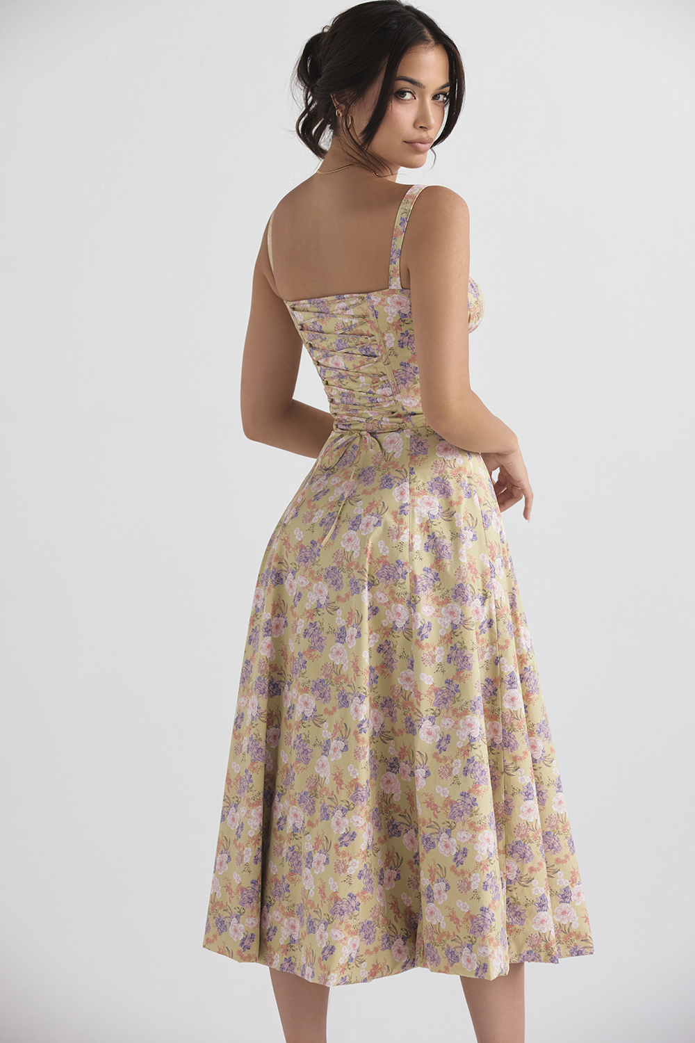 Clothing : Midi Dresses : 'Carmen' Peony Print Bustier Sundress