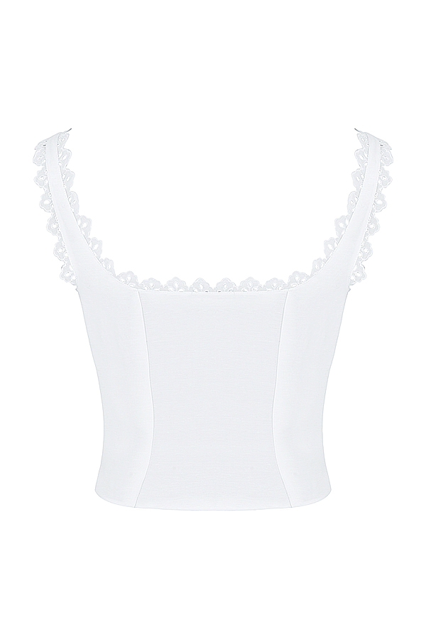 Clothing : Tops : 'Amber' White Lace Trim Top