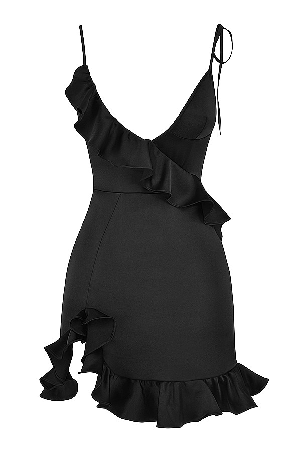 Clothing : Mini Dresses : Mistress Rocks Black Strappy Ruffle Mini Dress