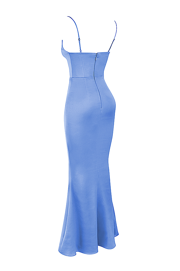 Clothing : Maxi Dresses : 'Olivette' Periwinkle Satin Corset Maxi Dress