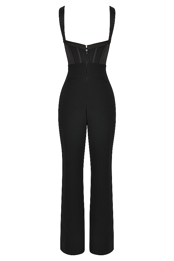 Clothing : Jumpsuits : 'Mylene' Black Corset Jumpsuit