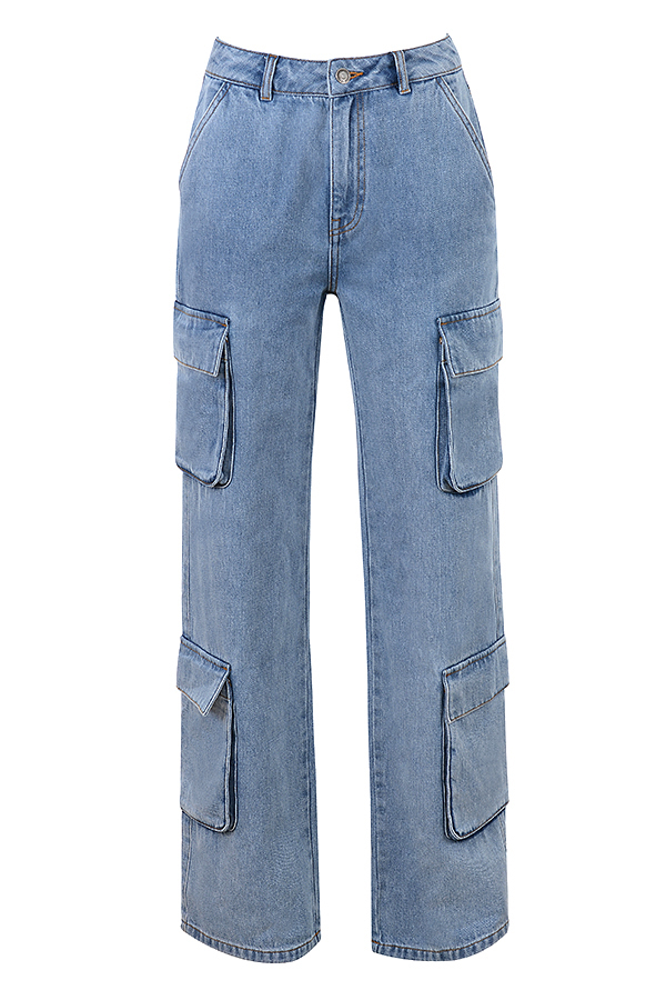Clothing : Trousers : 'Ria' Blue Washed Utility Jeans