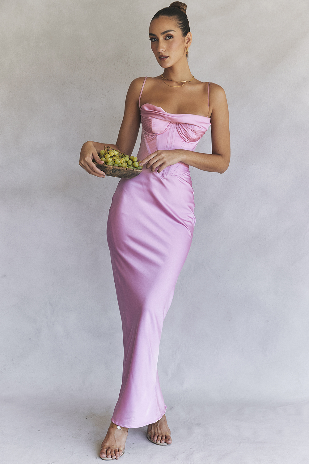 Clothing : Maxi Dresses : 'Charmaine' Pink Corset Maxi Dress