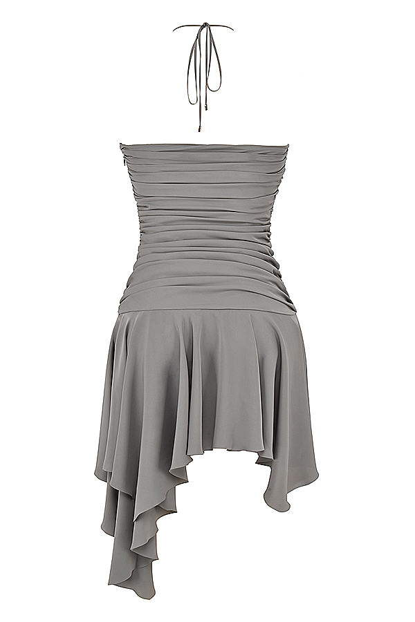 Clothing : Mini Dresses : 'Valeria' Smoke Gathered Asymmetric Dress