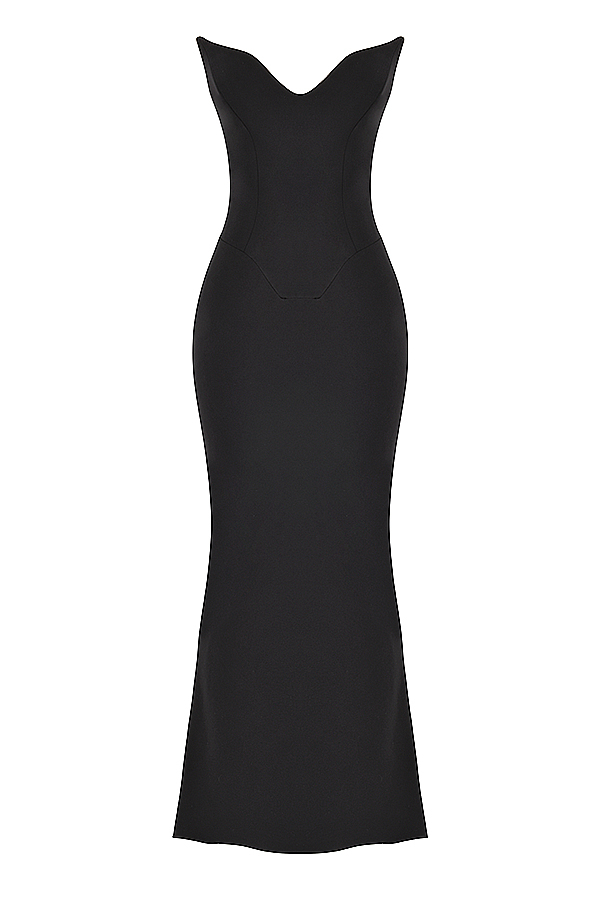 Clothing : Maxi Dresses : 'Sabine' Black Strapless Corset Dress