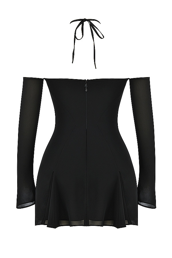 Womens Long Sleeve Corset Mini Dress In Black