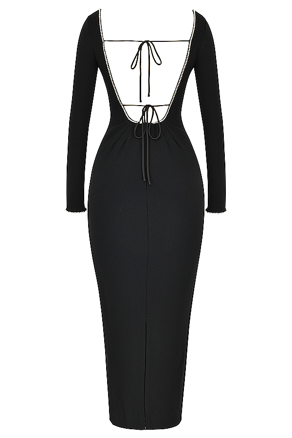 Clothing : Maxi Dresses : 'Rosa' Black Crystal Embellished Maxi Dress