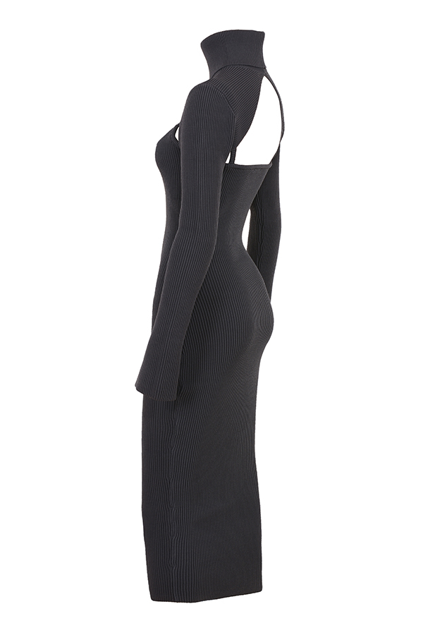 Clothing : Midi Dresses : 'Meliora' Charcoal Knit Midi Dress