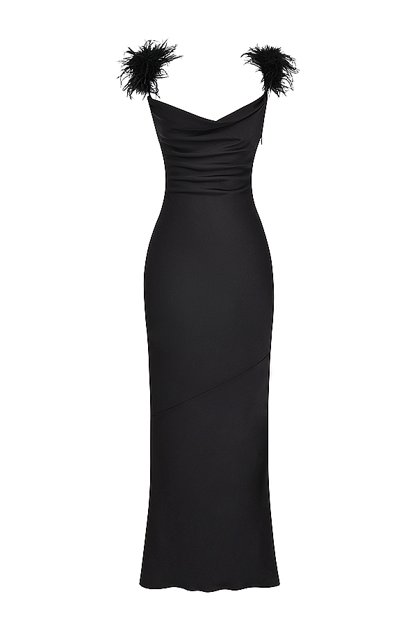 Clothing : Maxi Dresses : 'Tabitha' Black Satin Maxi Dress