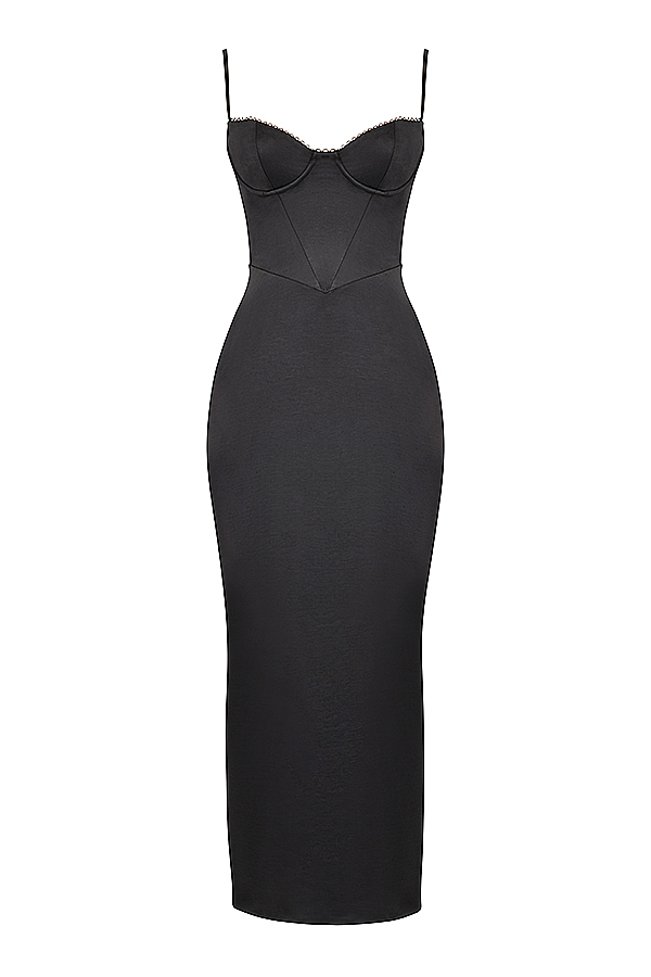 Clothing : Maxi Dresses : 'Stefania' Black Corset Maxi Dress