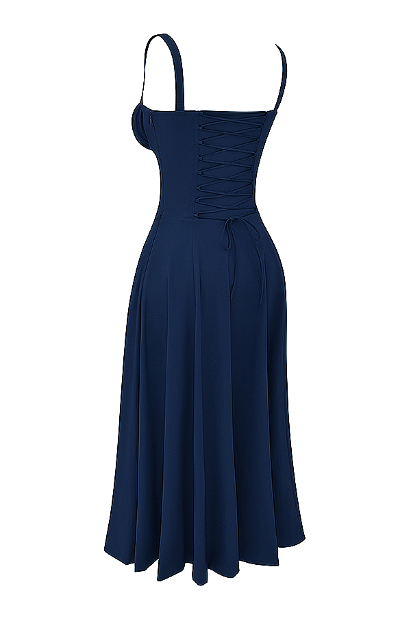 Clothing : Midi Dresses : \'Carmen\' French Navy Bustier Sundress