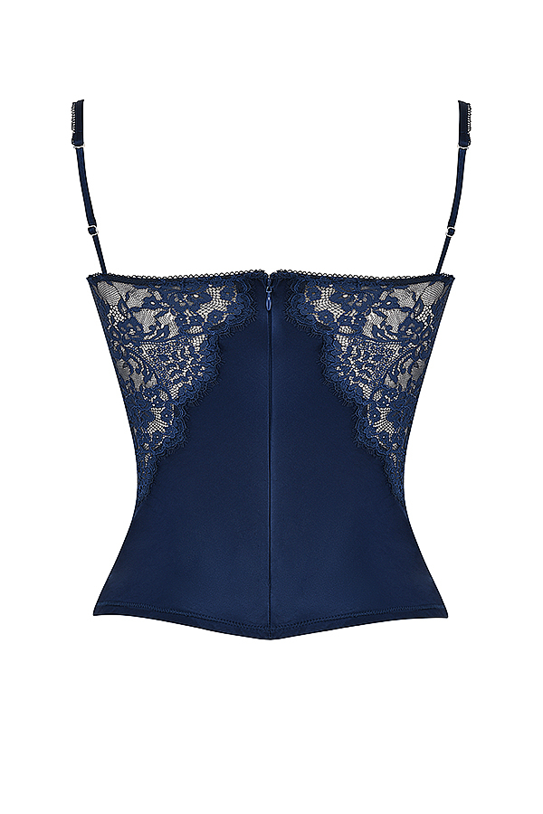 Clothing : Tops : 'Cecilie' Navy Satin & Lace Top
