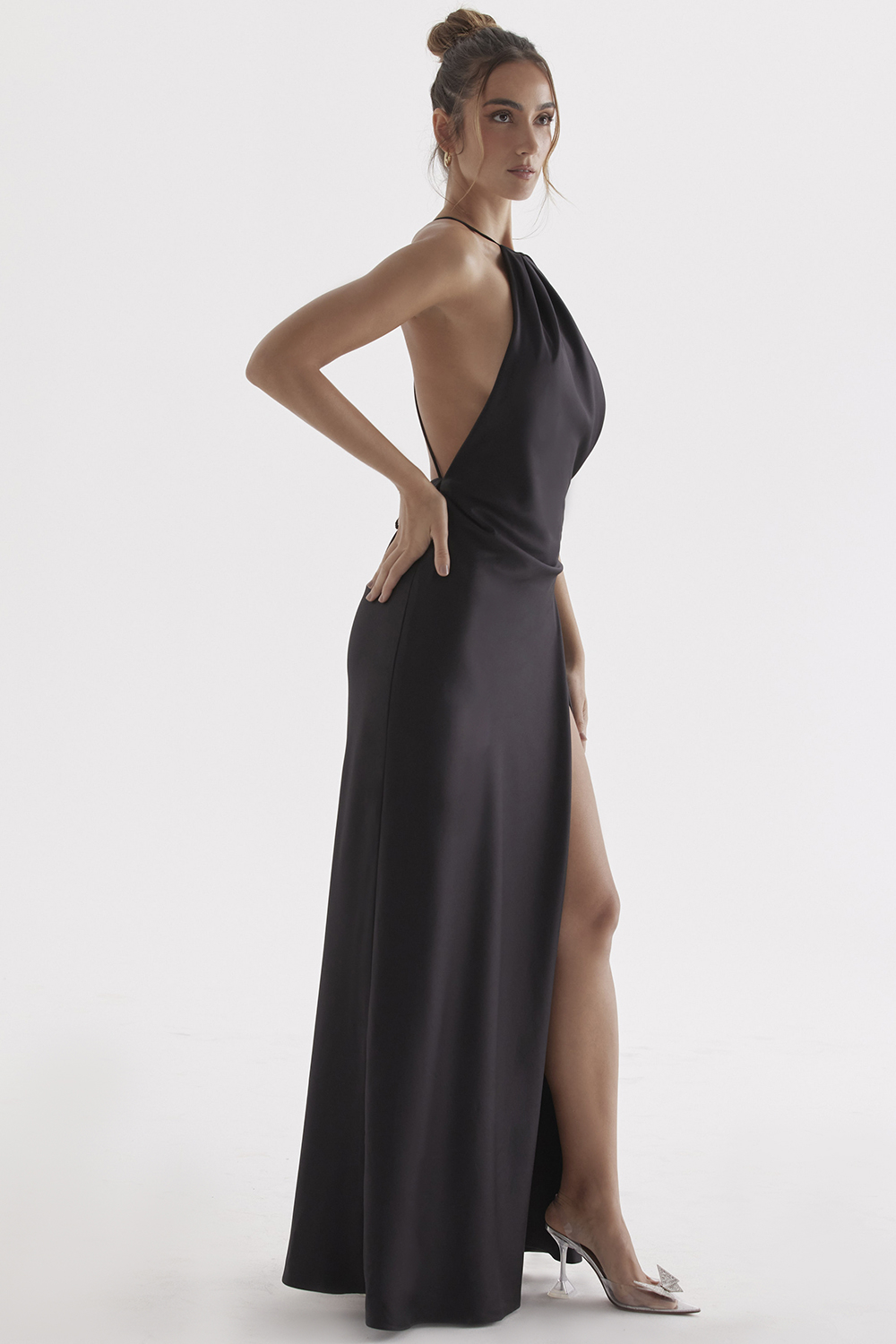 Clothing : Maxi Dresses : 'Zanab' Black Thigh Slit Maxi Dress
