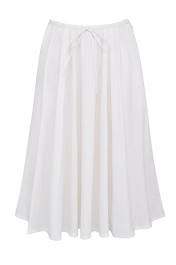 Clothing : Skirts : 'Cora' White Gathered Midi Skirt