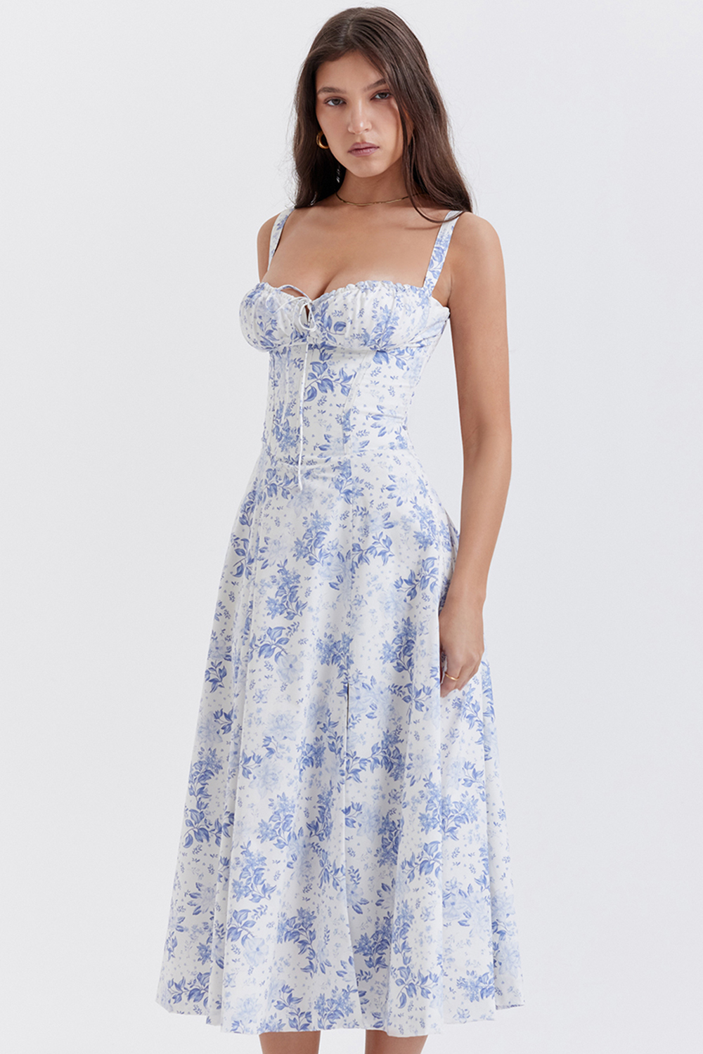 : Midi Dresses : Blue Print Bustier
