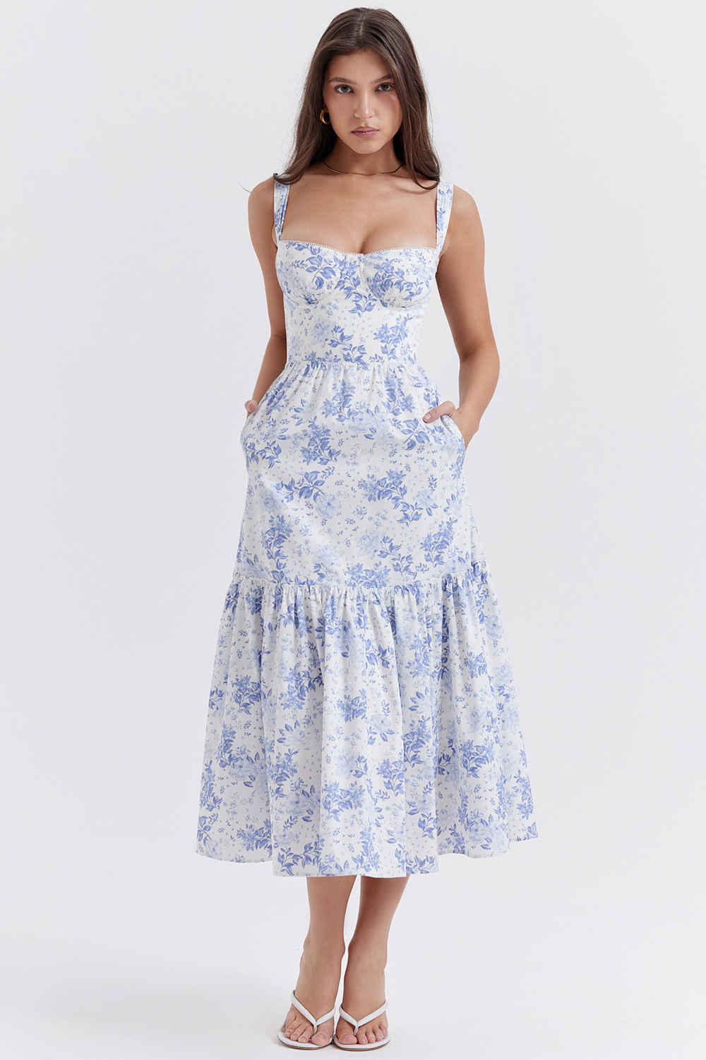 Clothing : Midi Dresses : 'Elia' Blue Print Midi Sundress