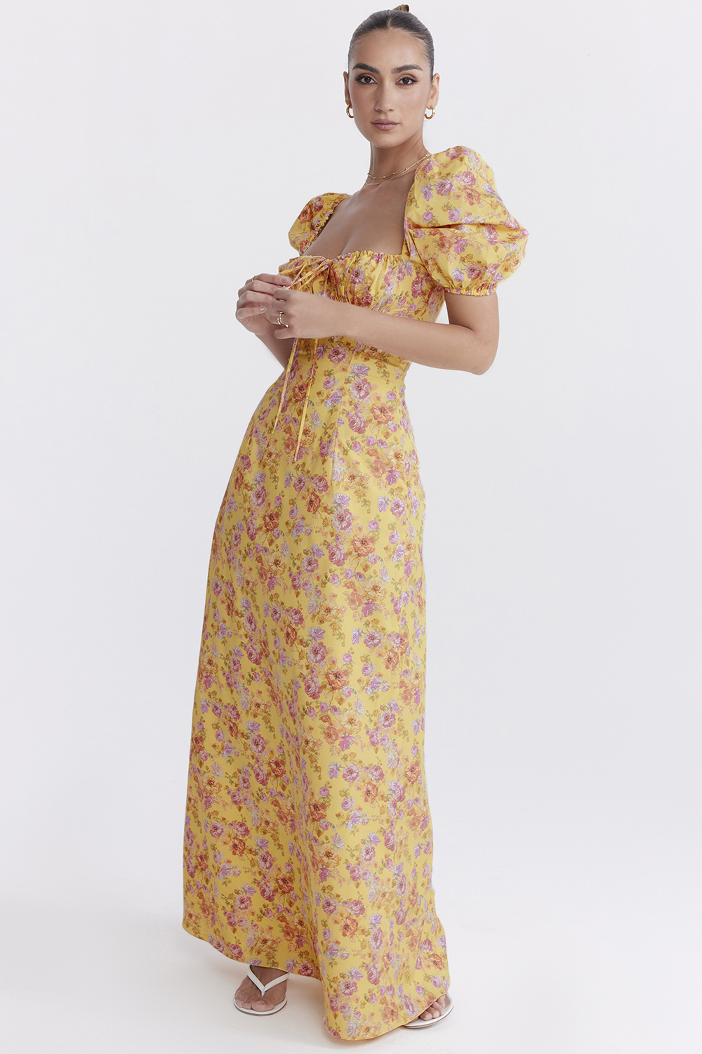 Clothing : Maxi Dresses : 'Felizia' Butter Print Puff Sleeve Sundress