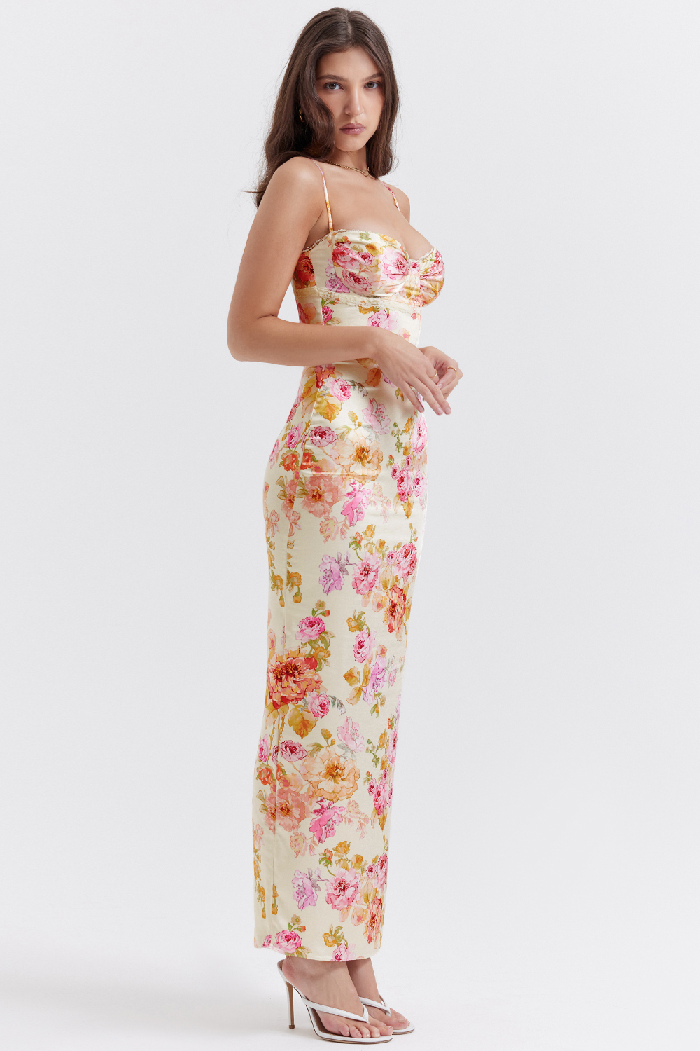 Clothing : Maxi Dresses : 'Josefina' Ivory Floral Maxi Dress