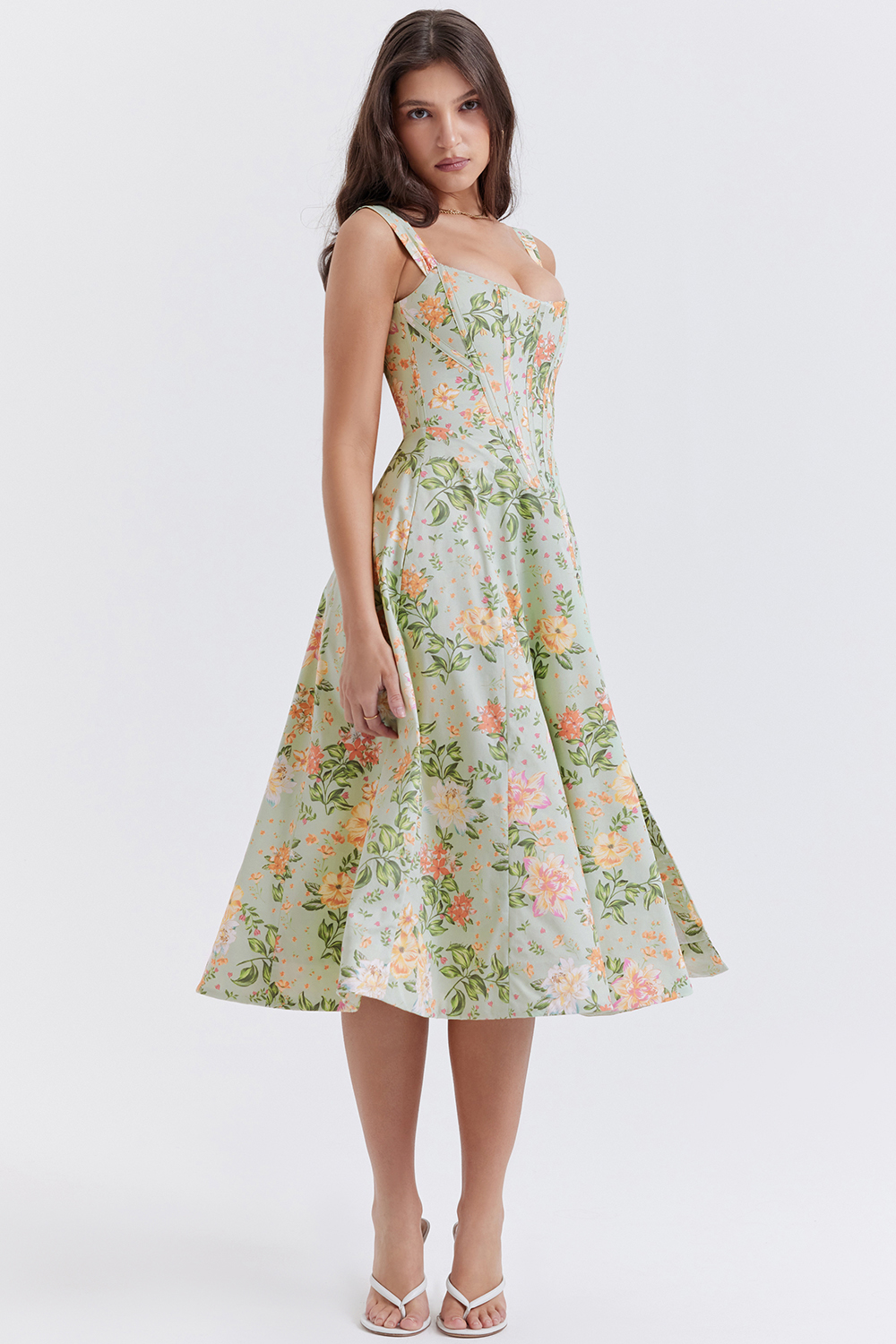 Clothing : Midi Dresses : 'Saira' Light Jade Print Midi Sundress