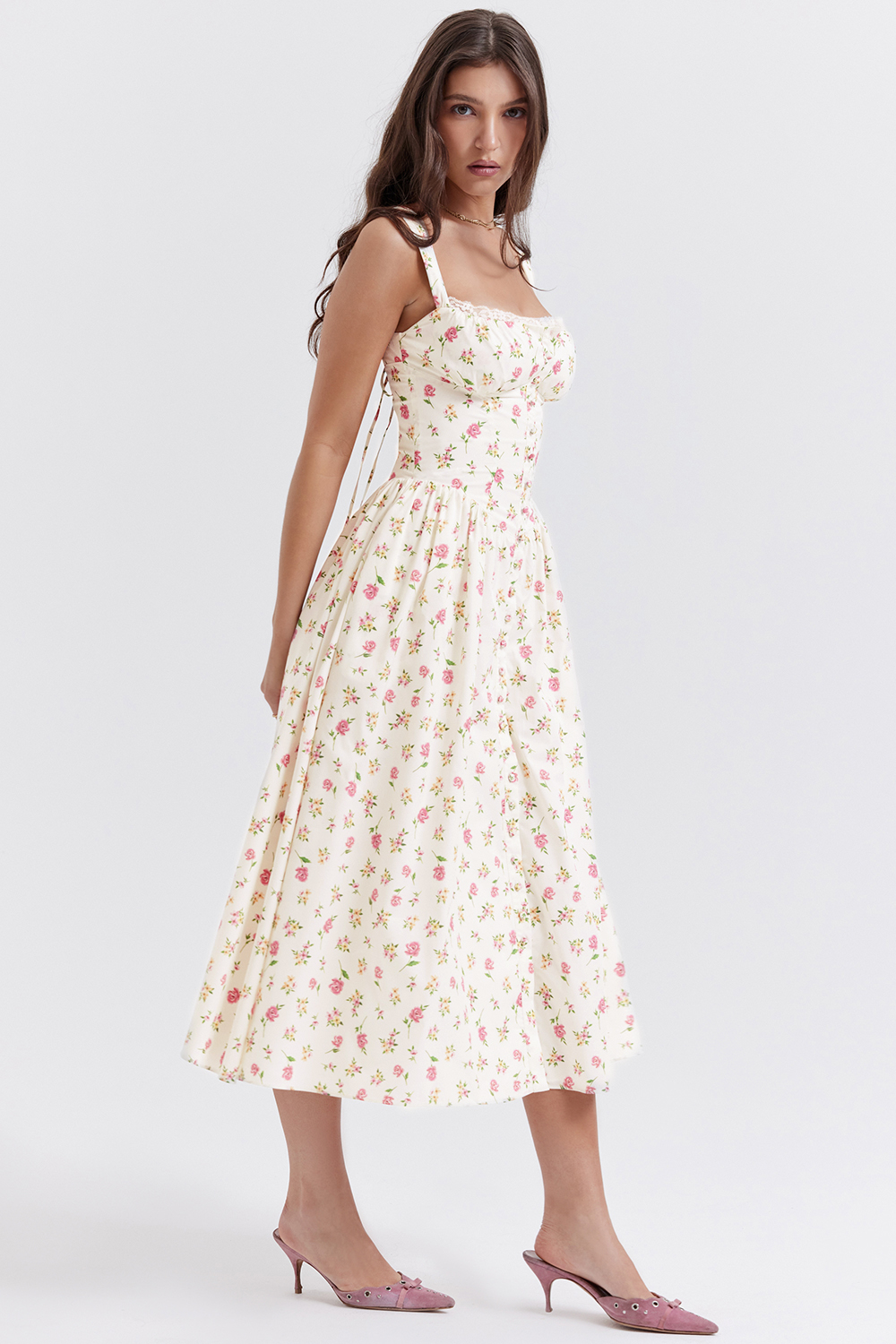 Clothing : Midi Dresses : 'Tatiana' Rose Print Midi Sundress
