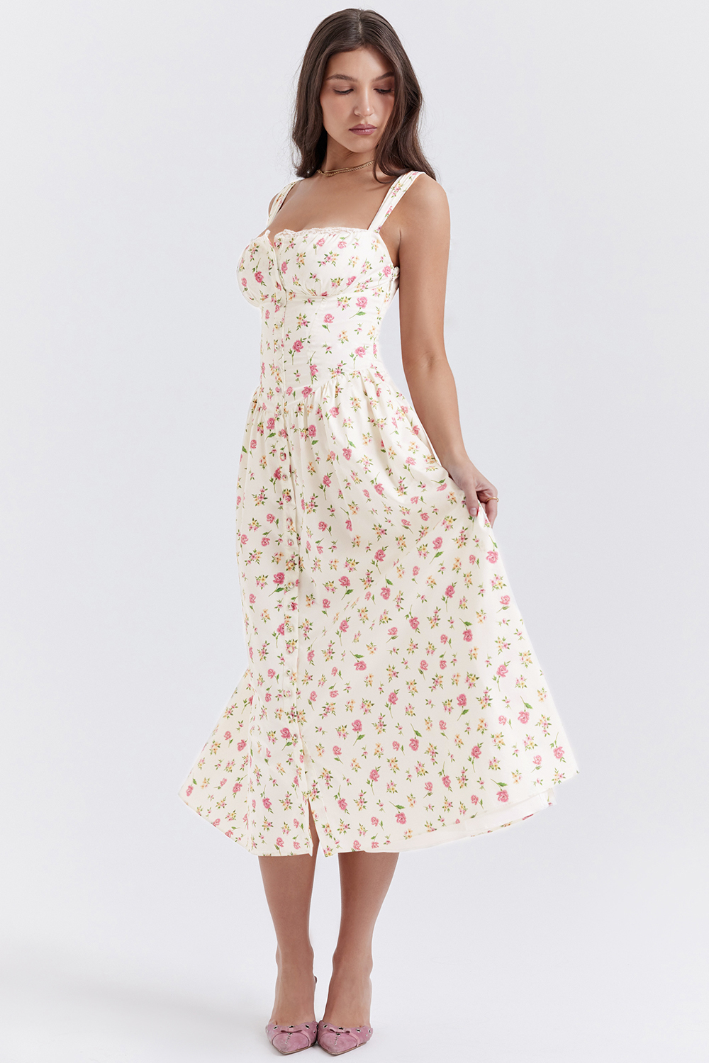 Clothing : Midi Dresses : 'Tatiana' Rose Print Midi Sundress