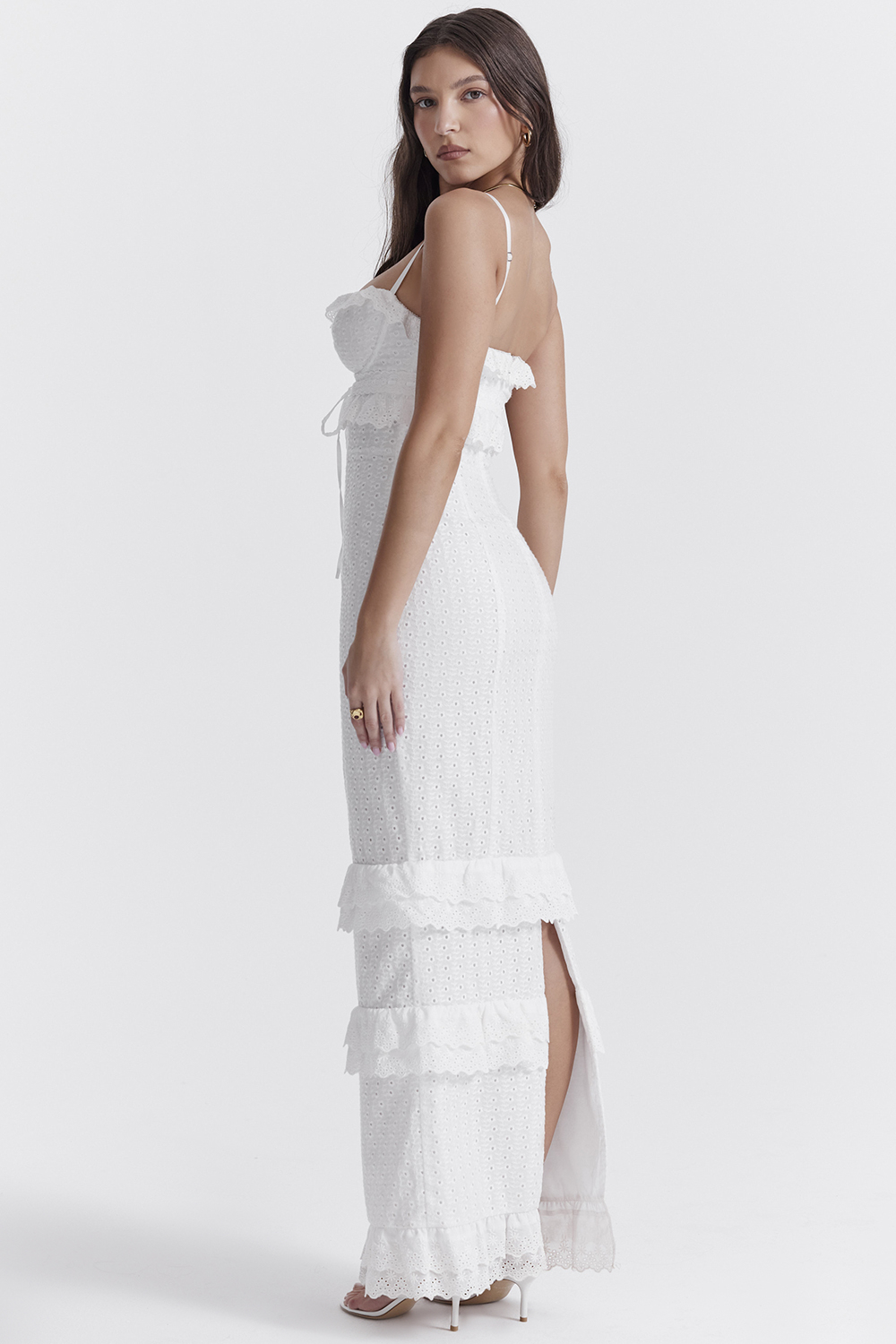 Clothing : Maxi Dresses : 'Eve' White Broderie Maxi Dress