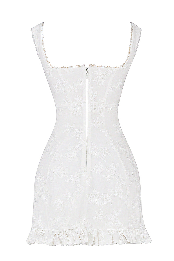Clothing : Mini Dresses : 'Odessa' White Embroidered Mini Dress