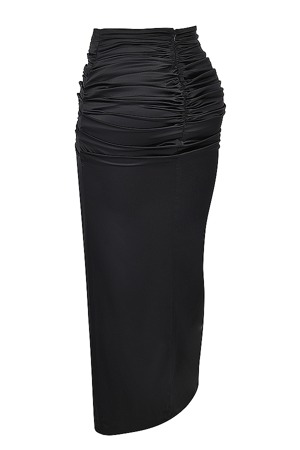 Clothing : Skirts : 'Arla' Black Draped Silk Maxi Skirt
