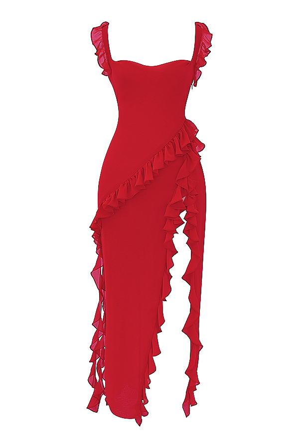 Clothing : Maxi Dresses : 'Ariela' Cherry Ruffle Maxi Dress
