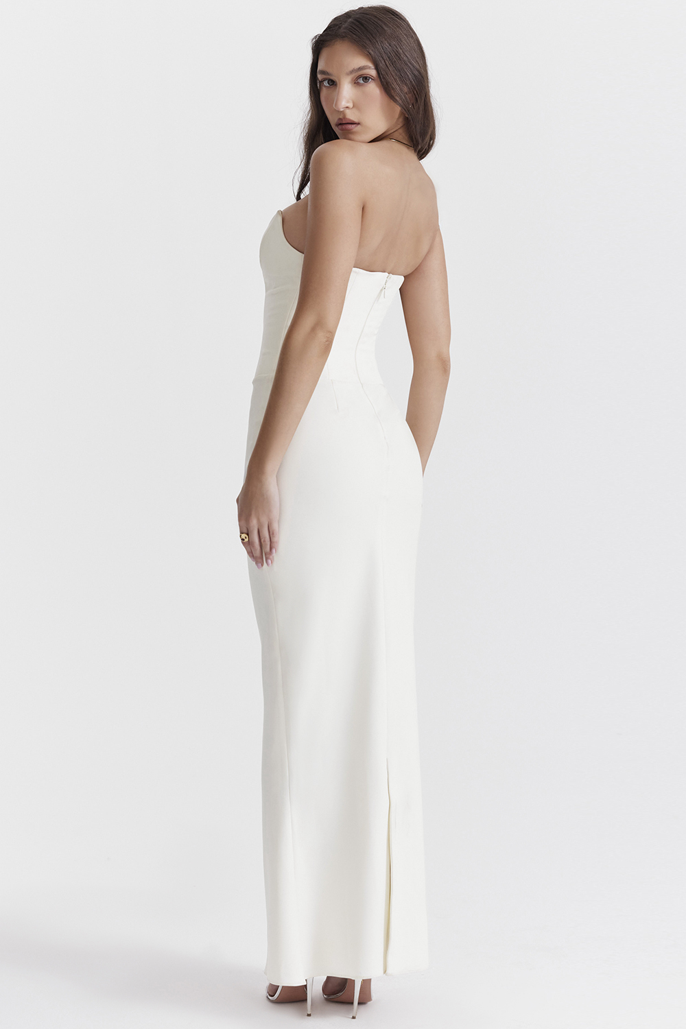 Clothing : Maxi Dresses : 'Tamara' Ivory Strapless Corset Dress