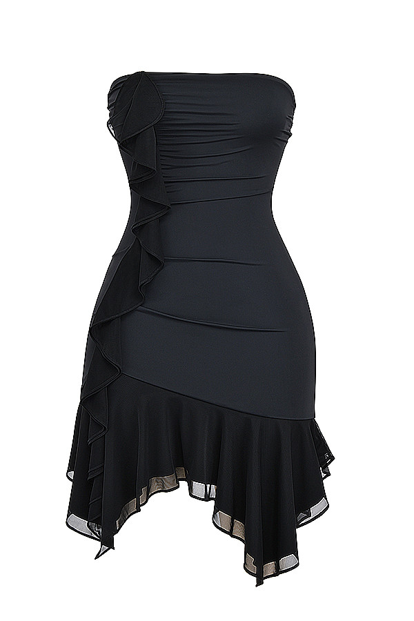 Clothing : Mini Dresses : Mistress Rocks Black Strapless Ruffle Mini Dress