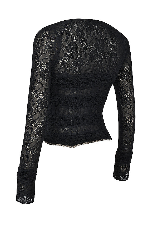 Clothing : Tops : Mistress Rocks Black Gathered Lace Top