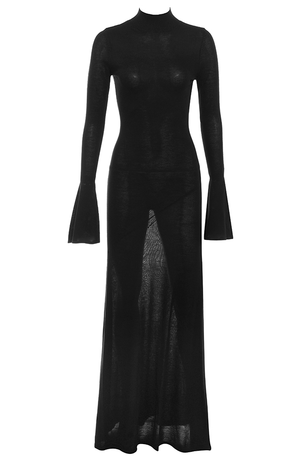 Clothing : Maxi Dresses : 'Sancha' Black Knit Maxi Dress